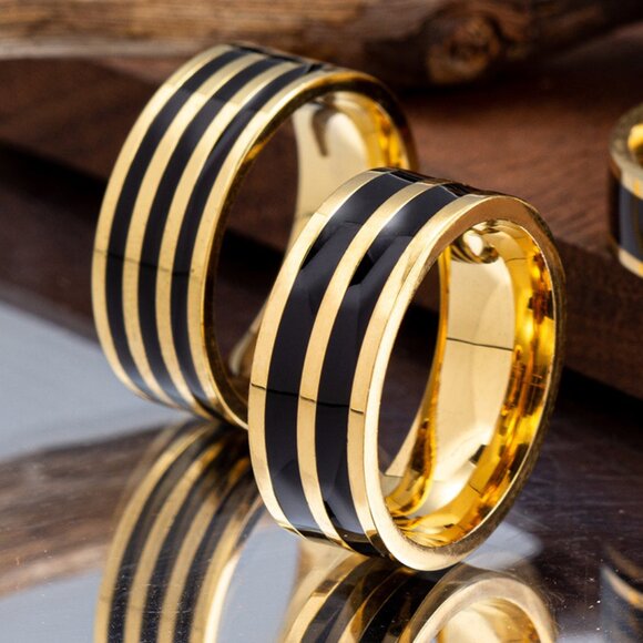 3/$35 Hip-Hop Punk Gold Plated 8mm Wide Band Ring Stainless Steel Men's Jewelry - Picture 5 of 7